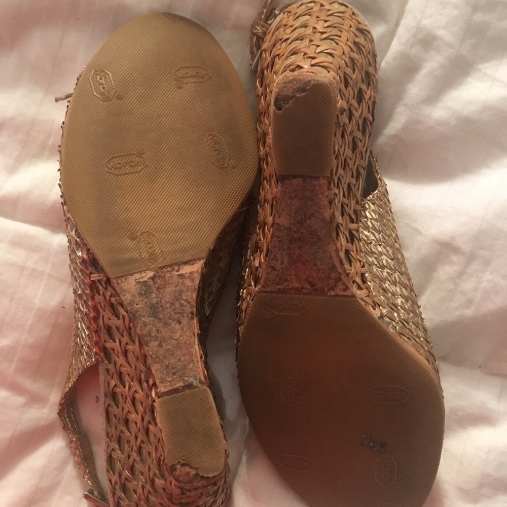 Vtg 90s Prada Gold Python Wedge Open Toe Sandal - image 2